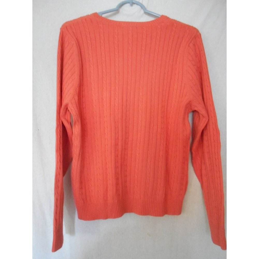Izod Coral v-neck Sweater 100% cotton Size XL cable knit light medium weight - Picture 3 of 4